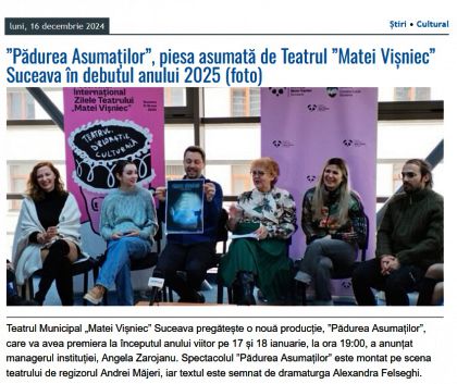 ”Pădurea Asumaților”, piesa asumată de Teatrul ”Matei Vișniec” Suceava în debutul anului 2025