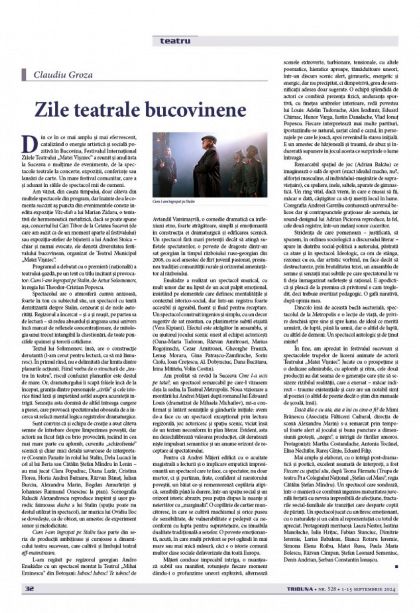 Zile teatrale bucovinene, de Claudiu Groza (Revista Tribuna)